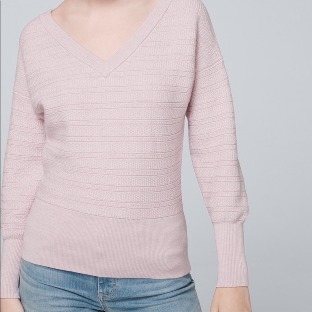 White House Black Market Blush Pink V Neck Ribbed Sweater Size XS